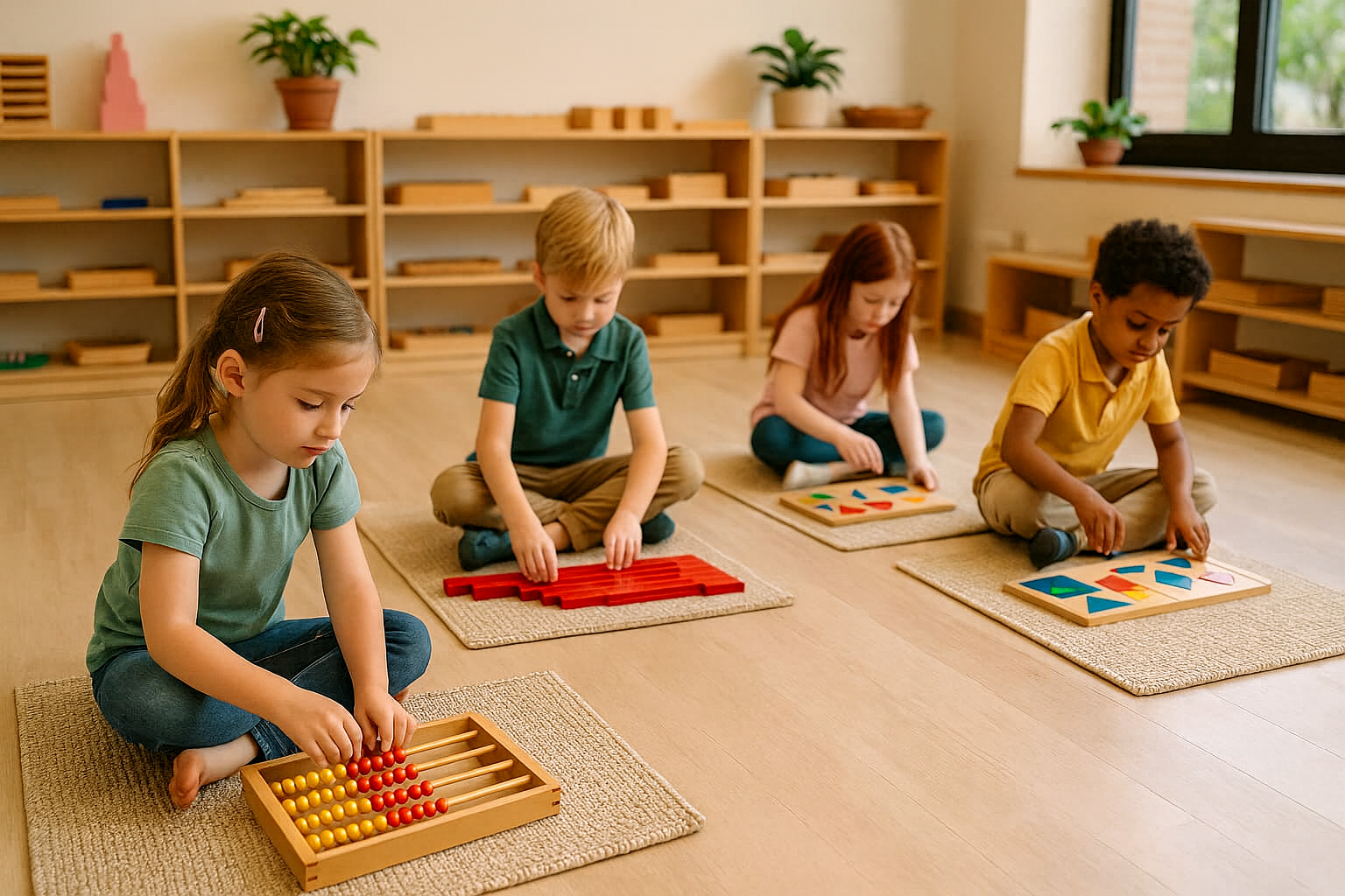 Enfants d&eacute;couvrant la p&eacute;dagogie Montessori